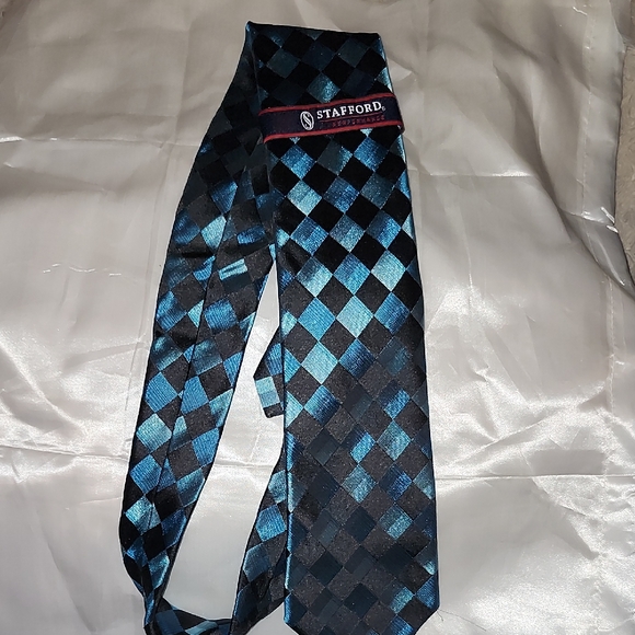 Stafford Other - Stafford Blue and Black Plaid Tie